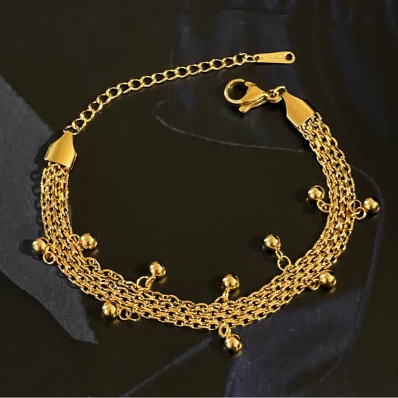 ✨18K Gold Plated Chain Bracelet W gold beads (adjustable length) - Picture 3 of 4
